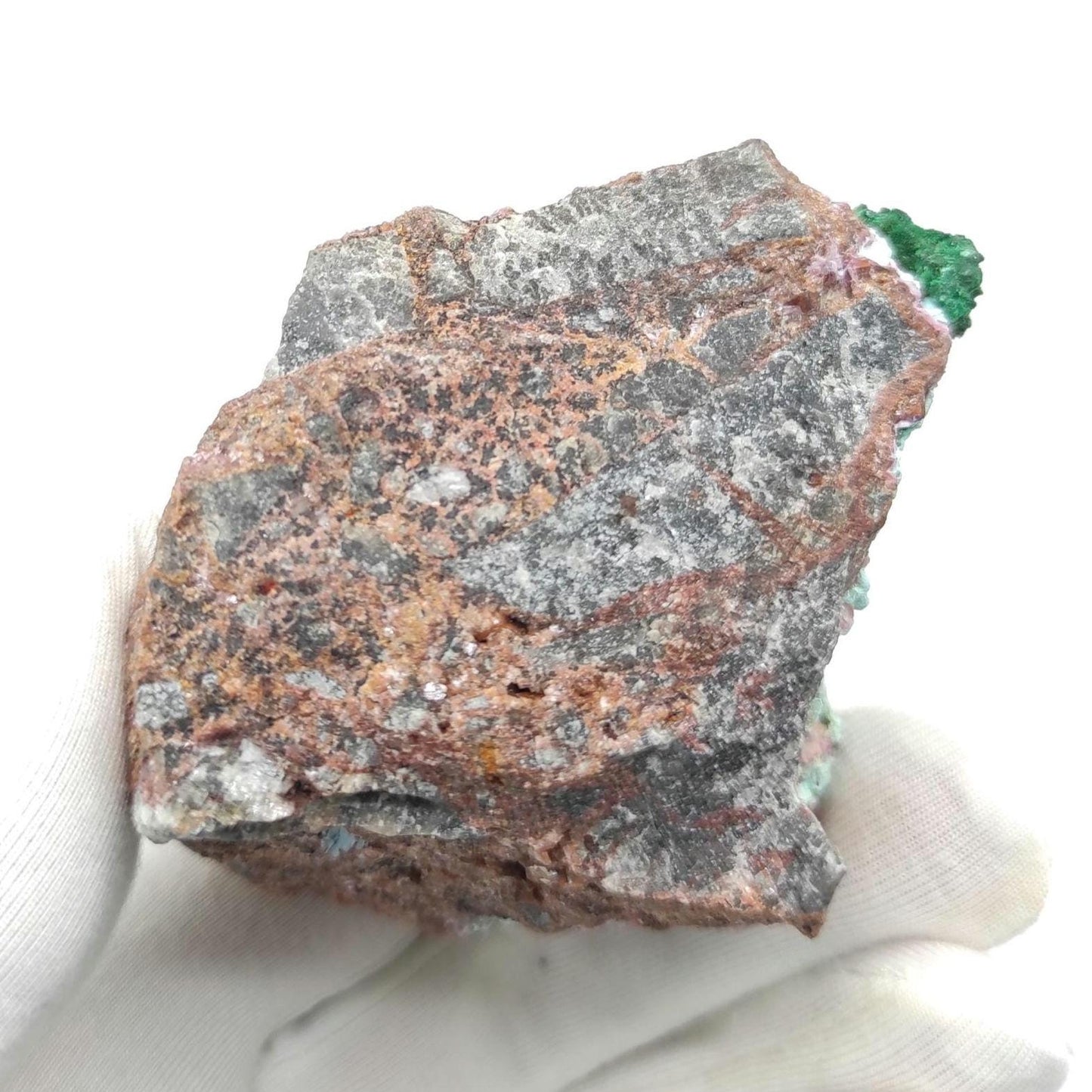 193g Malachite & Chrysocolla on Cobaltoan Calcite - Combination Mineral Specimens from Tenke Fungurume Area, Congo - Pink Cobalto Calcite