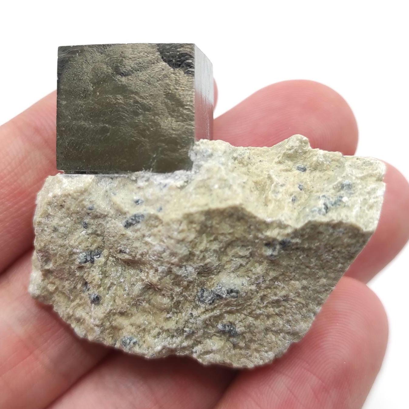 39g Pyrite Cube on Matrix - Navajun, Spain - Naturally Formed Cubic Pyrite from Spain - Natural Pyrite Mineral Specimen - Pyrite Crystal