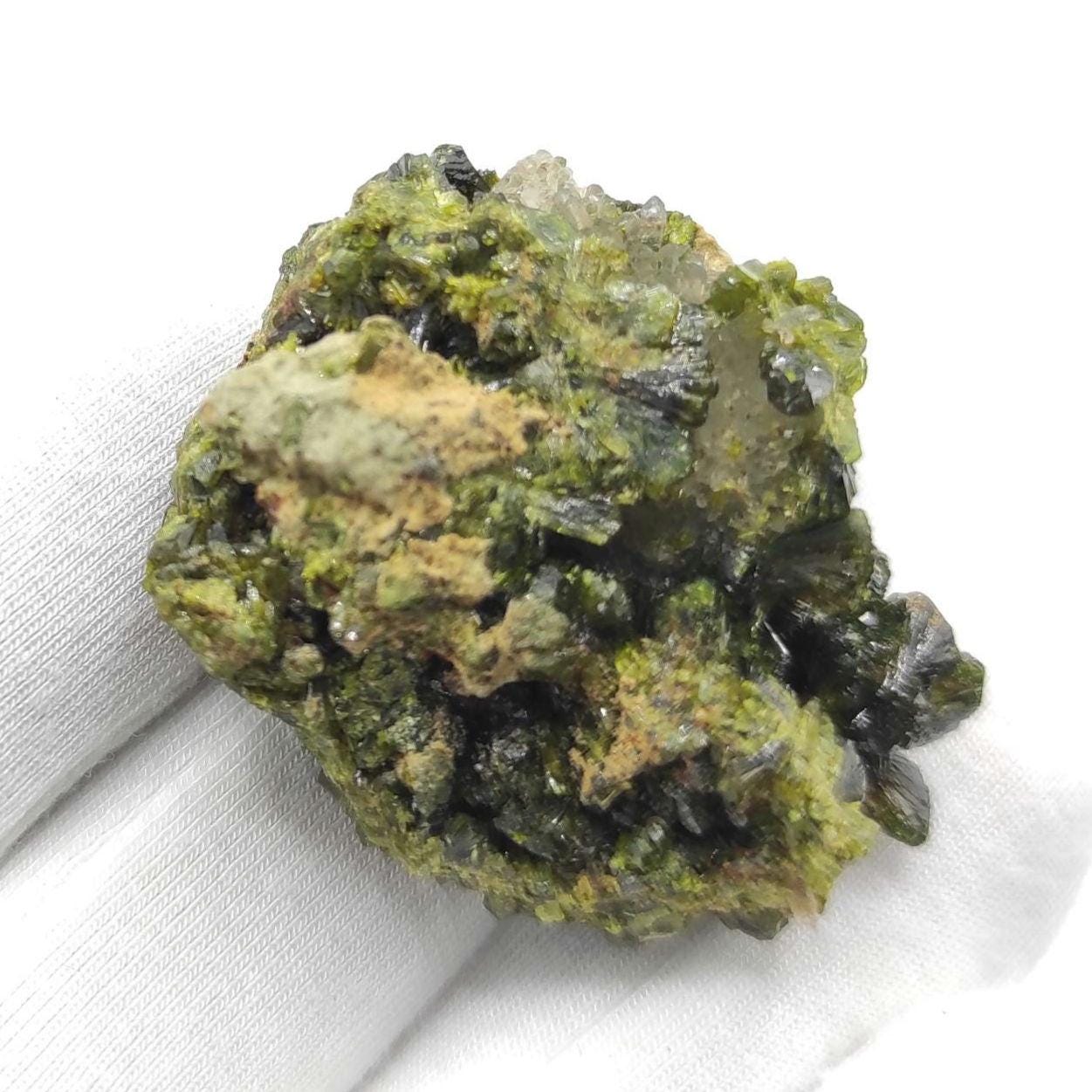 18g Epidote Crystal Cluster - Imilchil, Morocco - Green Epidote Crystal Cluster - Raw Mineral Specimen - Green Epidote and Quartz Crystal