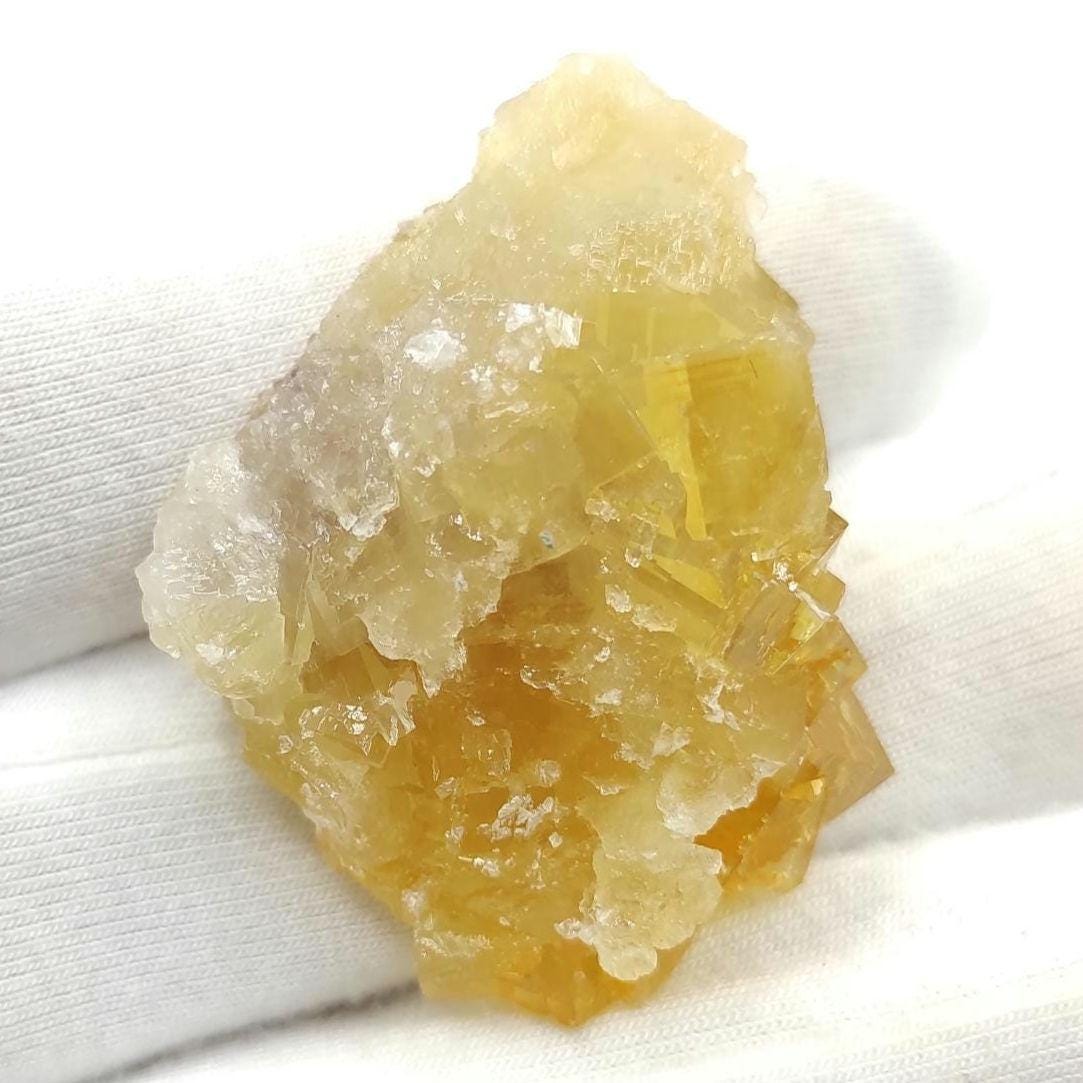 16g Spanish Fluorite - Yellow Fluorite from Moscona Mine, Asturias, Spain - Natural Yellow Fluorite - Raw Cubic Fluorite - Mineral Specimen