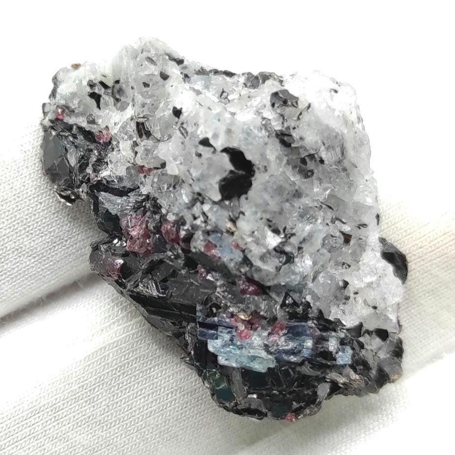 10.80g Kyanite in Gneiss with Almadine Garnet - Khit Ostrov, Northern Karelia, Russia - Thumbnail Mineral Specimen - Blue Kyanite Crystal