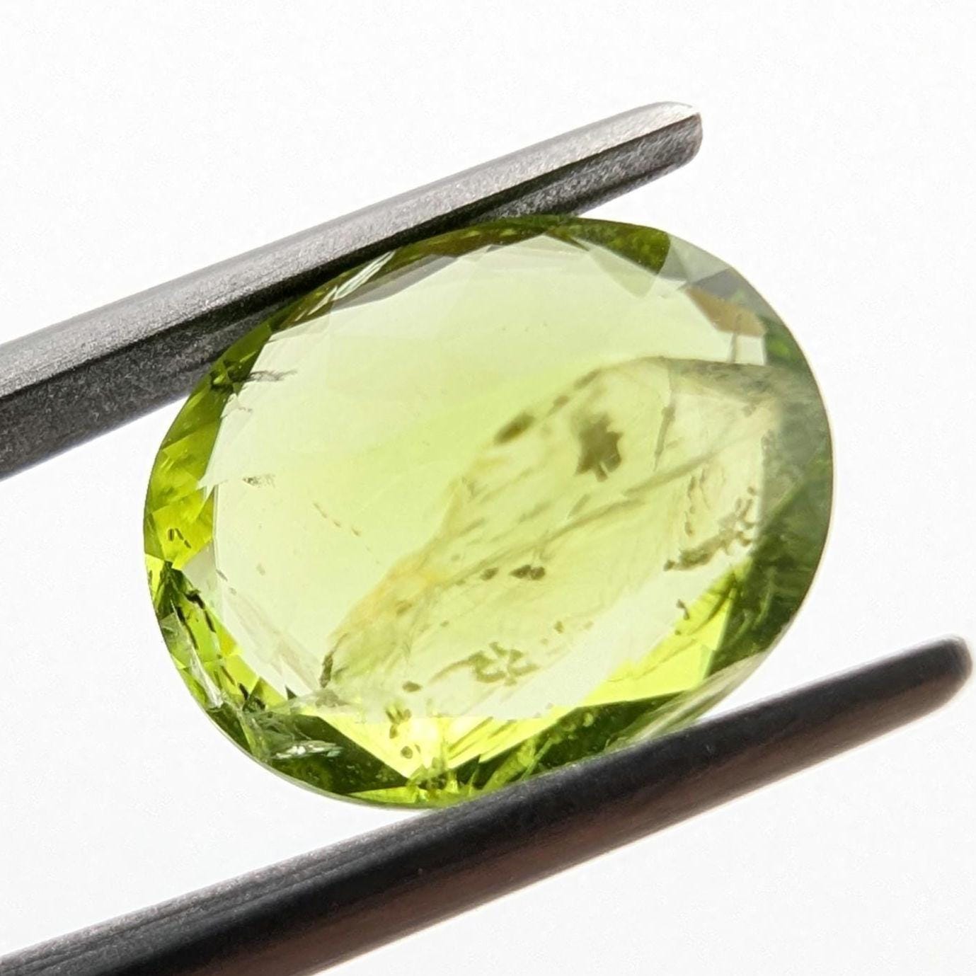 3.68ct Natural Peridot Gemstone - Oval Faceted Fancy Cut Peridot - Jilin Province, China - Natural Green Peridot with Inclusions - Loose Gem