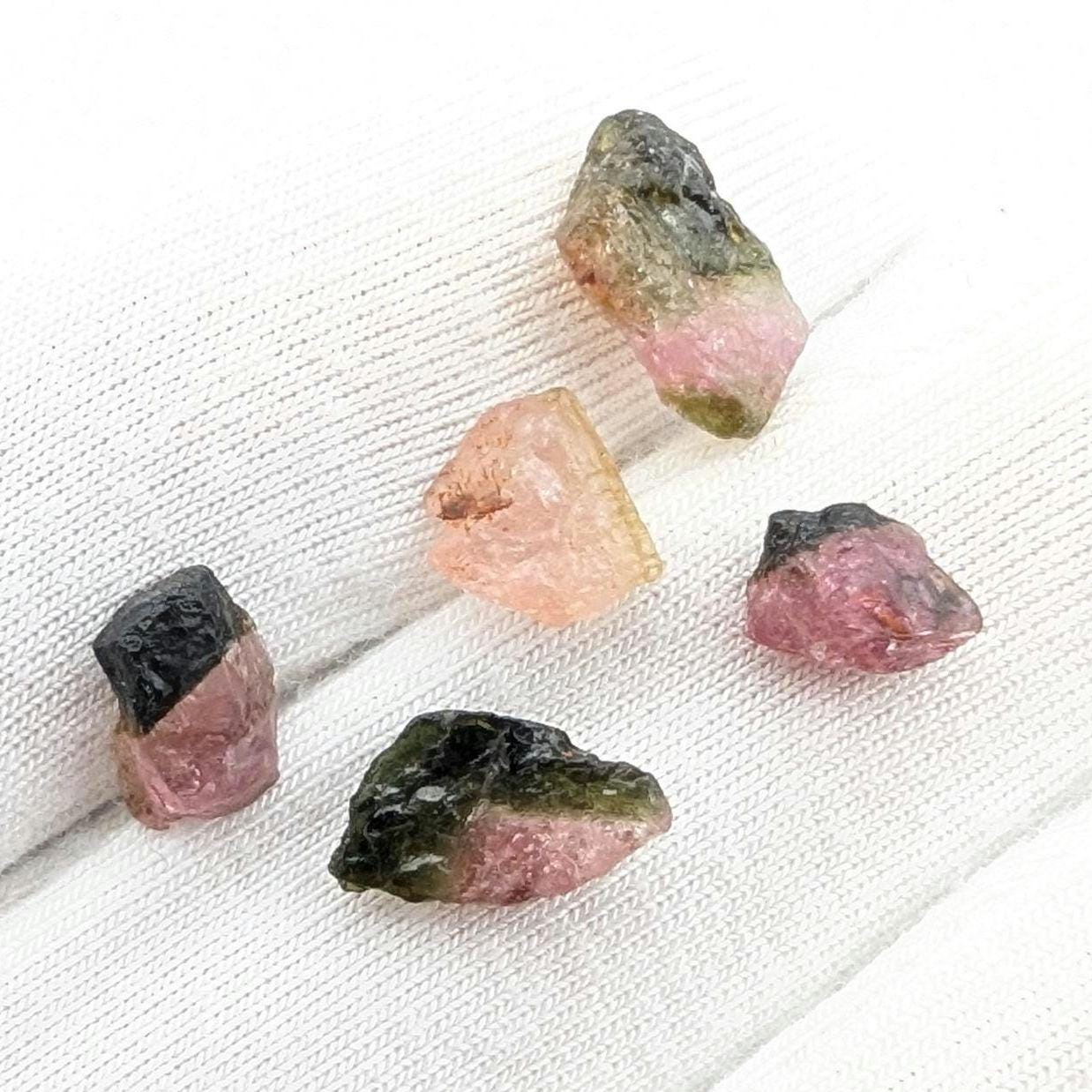 4.85ct (5pc) Watermelon Tourmaline Lot - Natural Tourmaline Gemstones - Rough Tourmaline Pieces - Untreated Loose Tourmaline