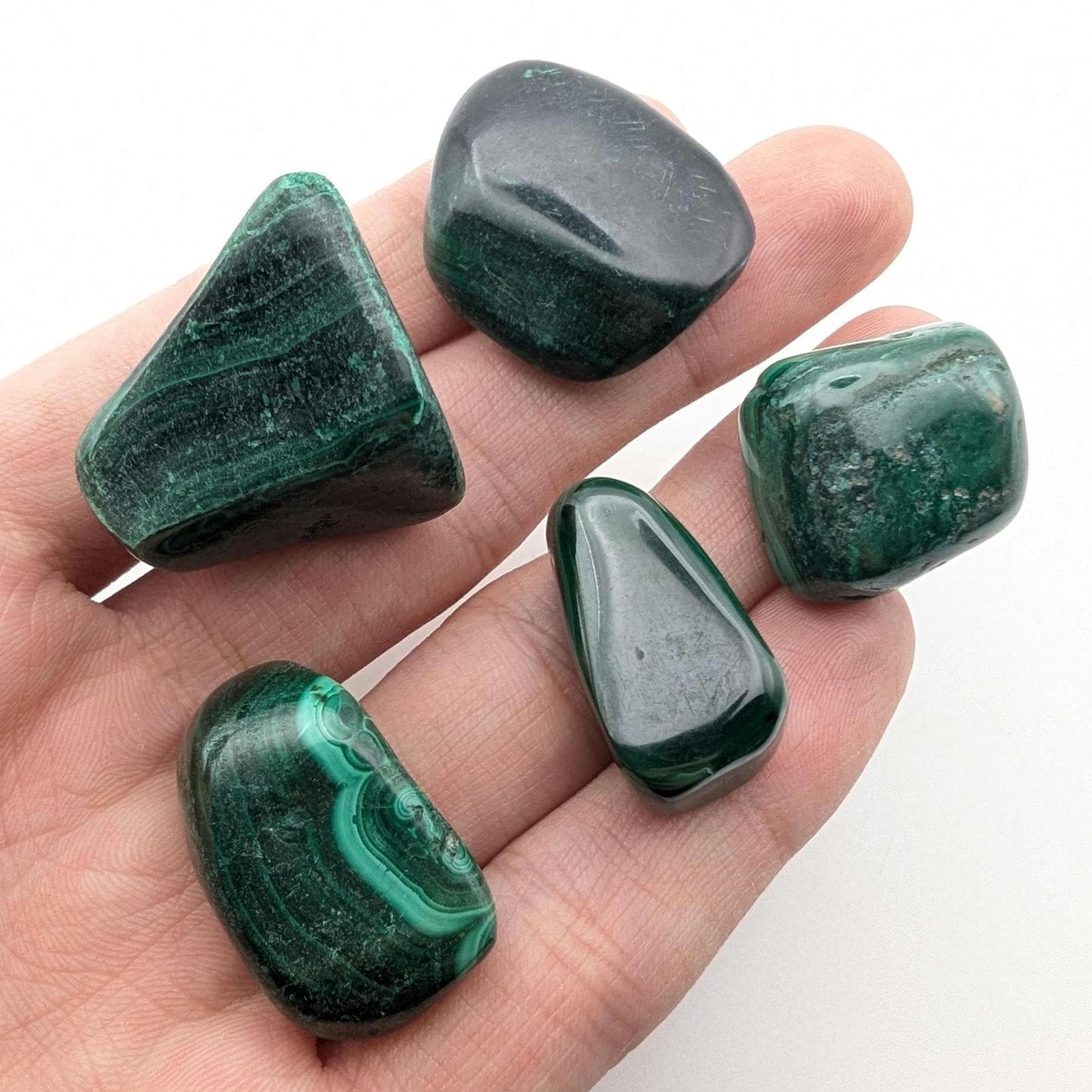 81 g (5 pieces) Malachite Tumbles - Unique Lot - Smooth Polished Green Malachite - Tumbled Crystals - Congo