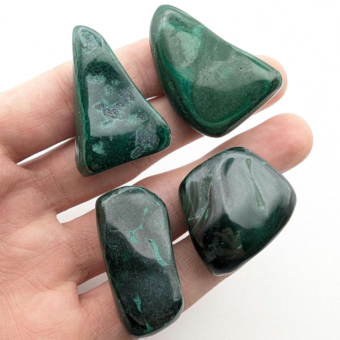 86 g (4 pieces) Malachite Tumbles - Unique Lot - Smooth Polished Green Malachite - Tumbled Crystals - Congo