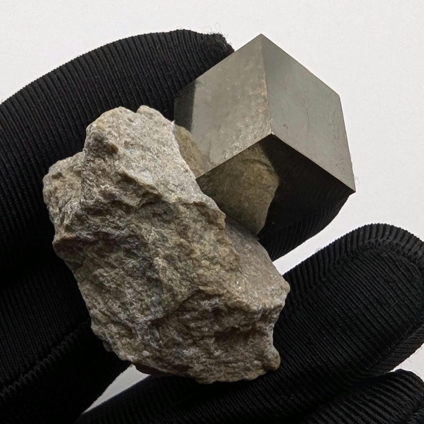 34g Pyrite Cube on Matrix - Navajun, Spain - Naturally Formed Cubic Pyrite from Spain - Natural Pyrite Mineral Specimen - Pyrite Crystal