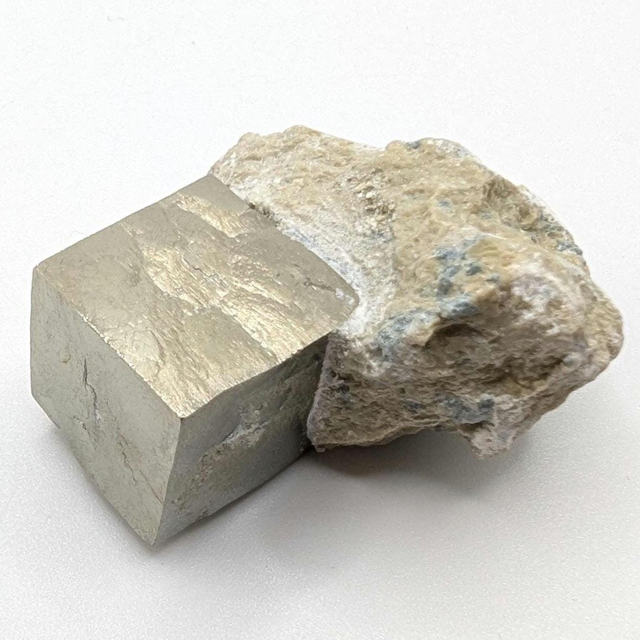 34g Pyrite Cube on Matrix - Navajun, Spain - Naturally Formed Cubic Pyrite from Spain - Natural Pyrite Mineral Specimen - Pyrite Crystal