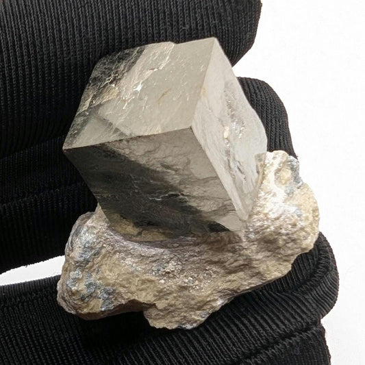 34g Pyrite Cube on Matrix - Navajun, Spain - Naturally Formed Cubic Pyrite from Spain - Natural Pyrite Mineral Specimen - Pyrite Crystal
