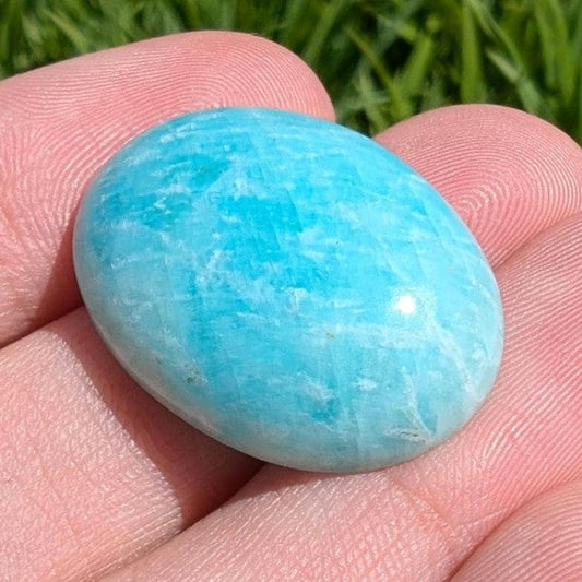 27 ct Quebec Amazonite - Light Teal Green Amazonite Cabochon - Oval Cabochon from Lac Sairs, Quebec, Canada - Natural Untreated Gemstones