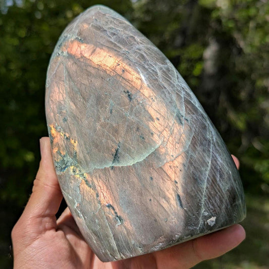 1.88 kg Orangey Pink Labradorite Crystal - Polished Orange, Pink Flash Labradorite Freeform - Large Polished Labradorite - Madagascar