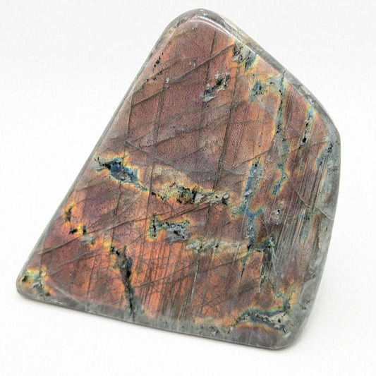 862 g Orangey Pink Labradorite Crystal - Polished Purple, Orange, Pink Flash Labradorite Freeform - Large Polished Labradorite - Madagascar