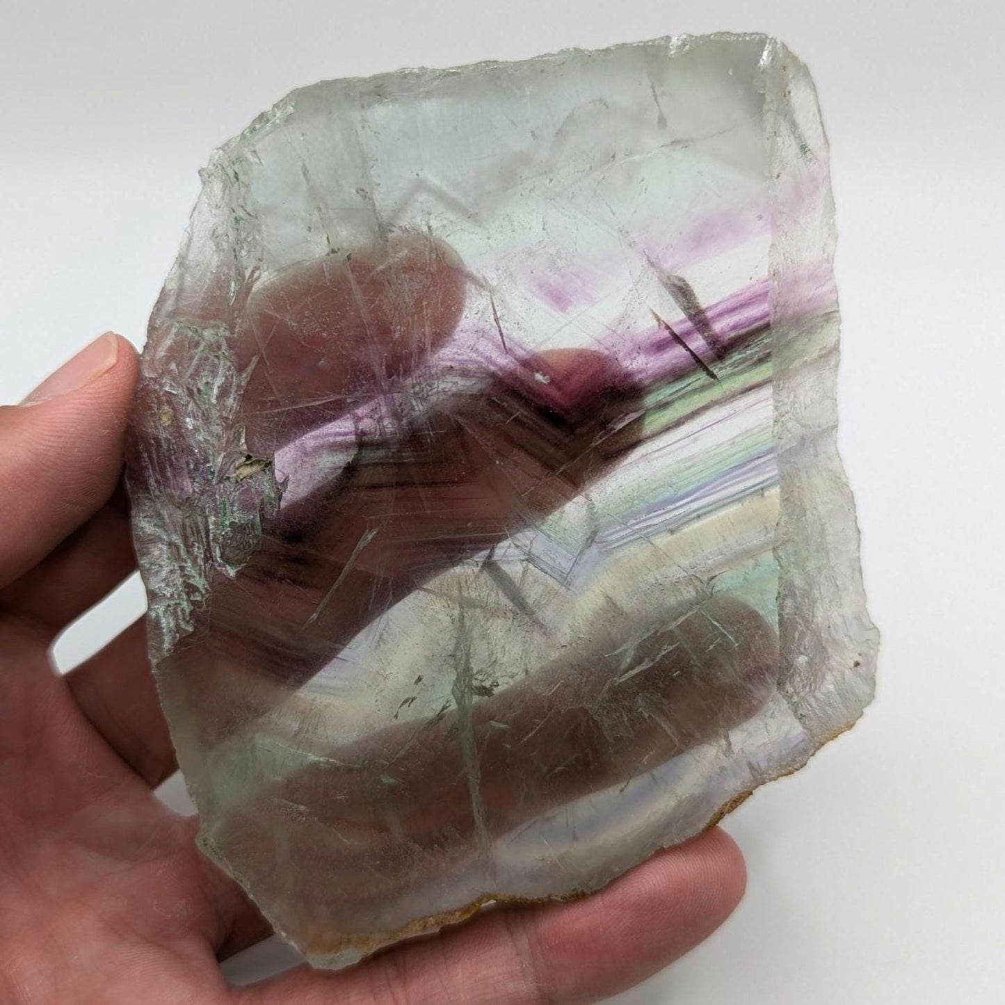 299 g Natural Rainbow Fluorite Slab - Green and Purple Fluorite Polished Crystal Specimen - Fluorite Slab - Crystal Home Decor
