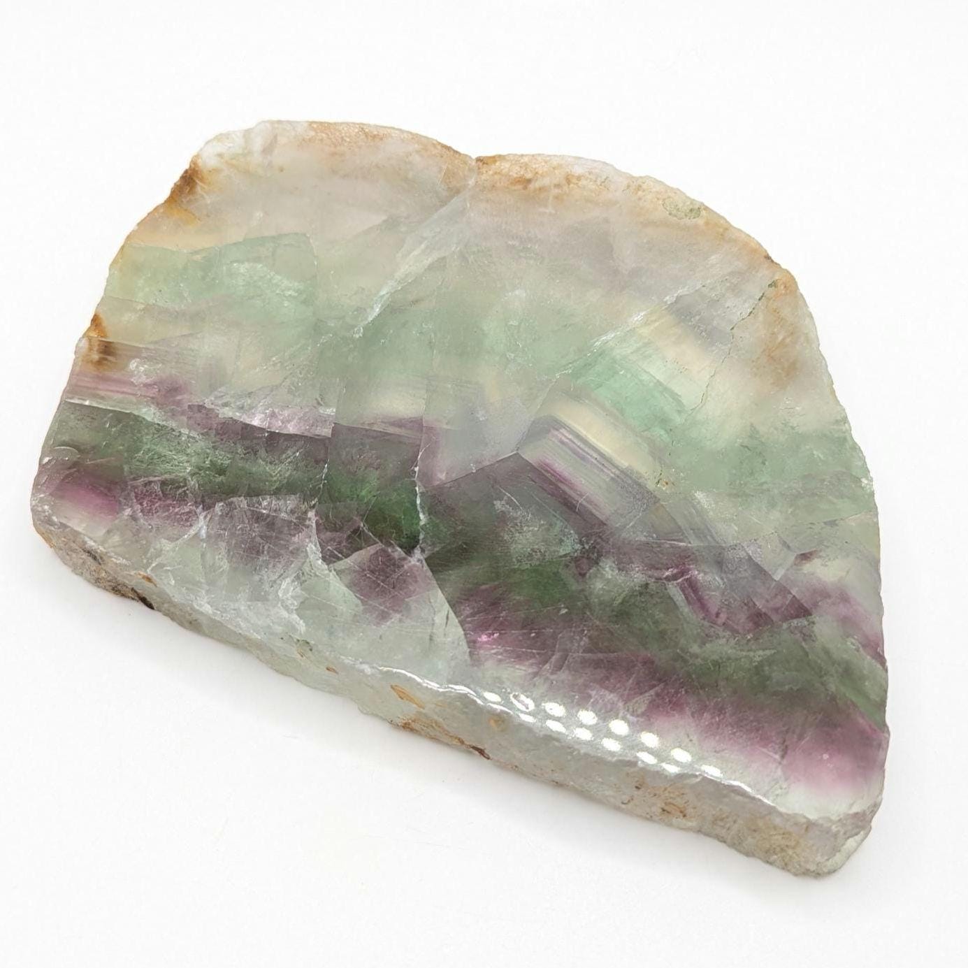 568 g Natural Rainbow Fluorite Slab - Green and Purple Fluorite Polished Crystal Specimen - Fluorite Slab - Crystal Home Decor