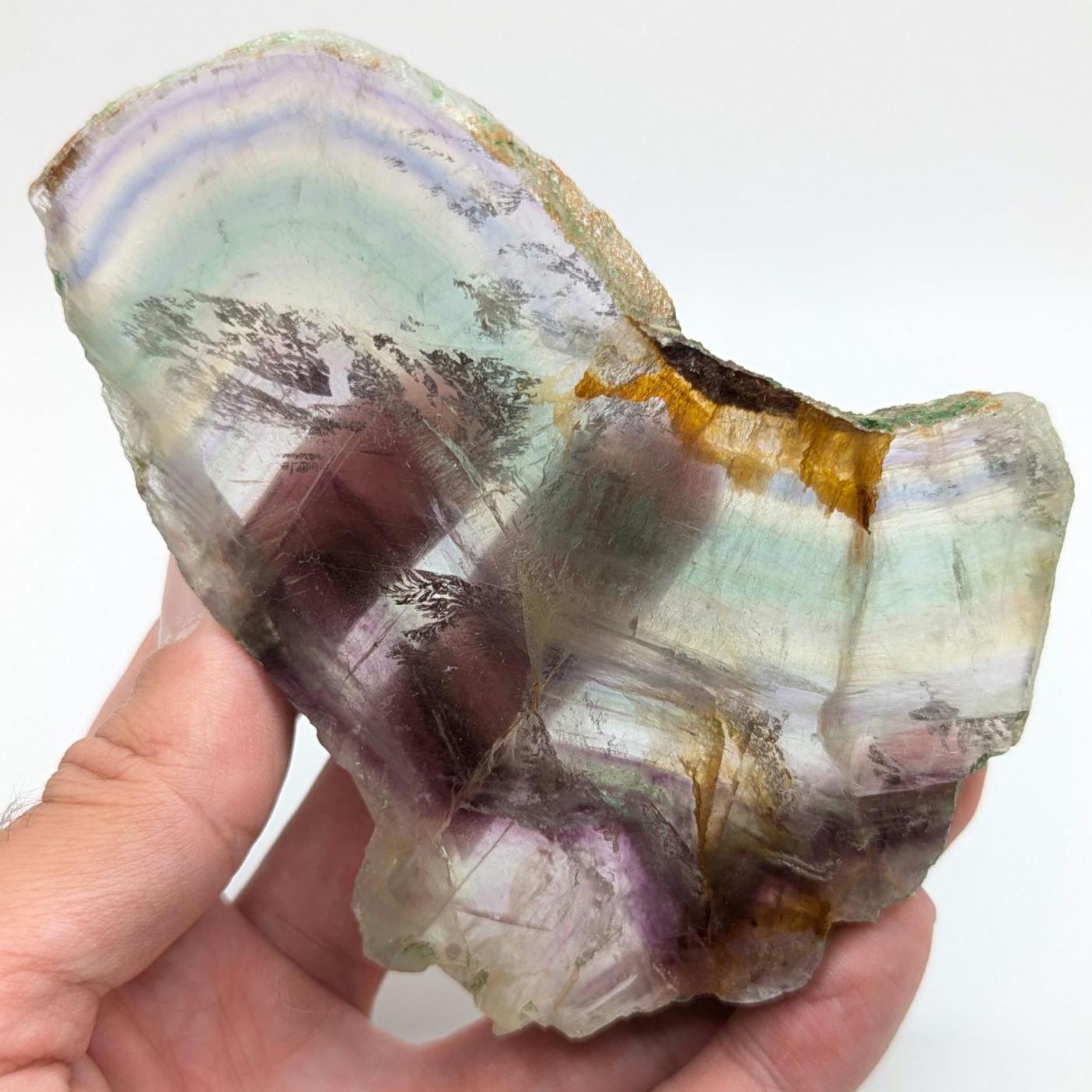 294 g Natural Rainbow Fluorite Slab - Green and Purple Fluorite Polished Crystal Specimen - Fluorite Slab - Crystal Home Decor