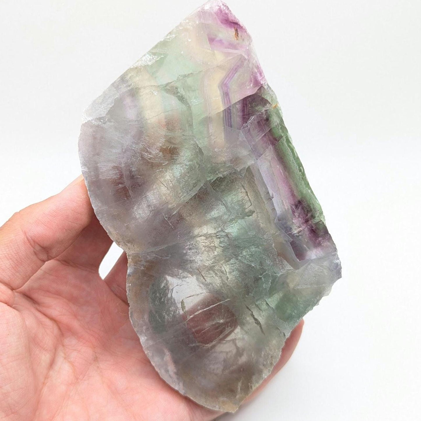 459 g Natural Rainbow Fluorite Slab - Green and Purple Fluorite Polished Crystal Specimen - Fluorite Slab - Crystal Home Decor