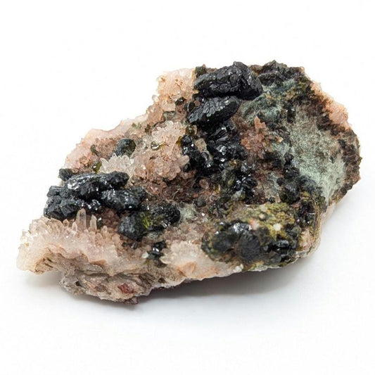 Epidote on Quartz Matrix from Imilchil, Morocco - Green Crystal Mineral Specimen
