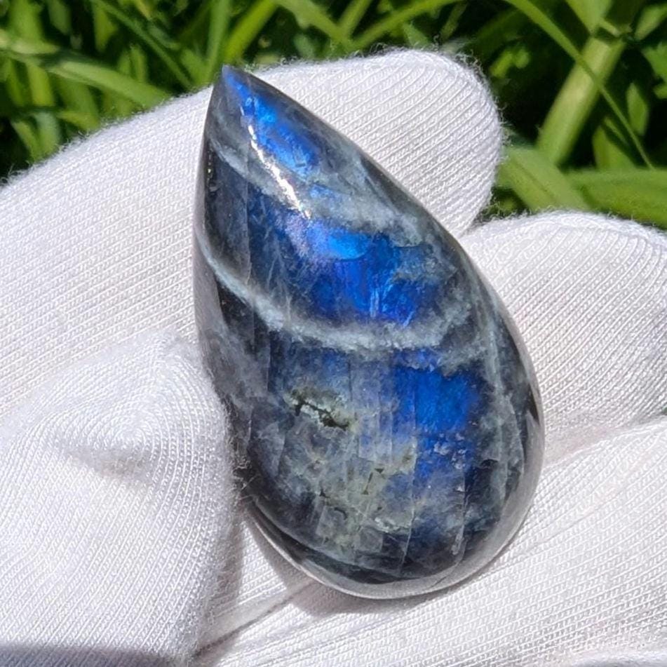 58ct Blue Flash Canadian Labradorite - Tabor Island, Nain, Labrador, Canada - Pear Cabochon - The Original Labradorite