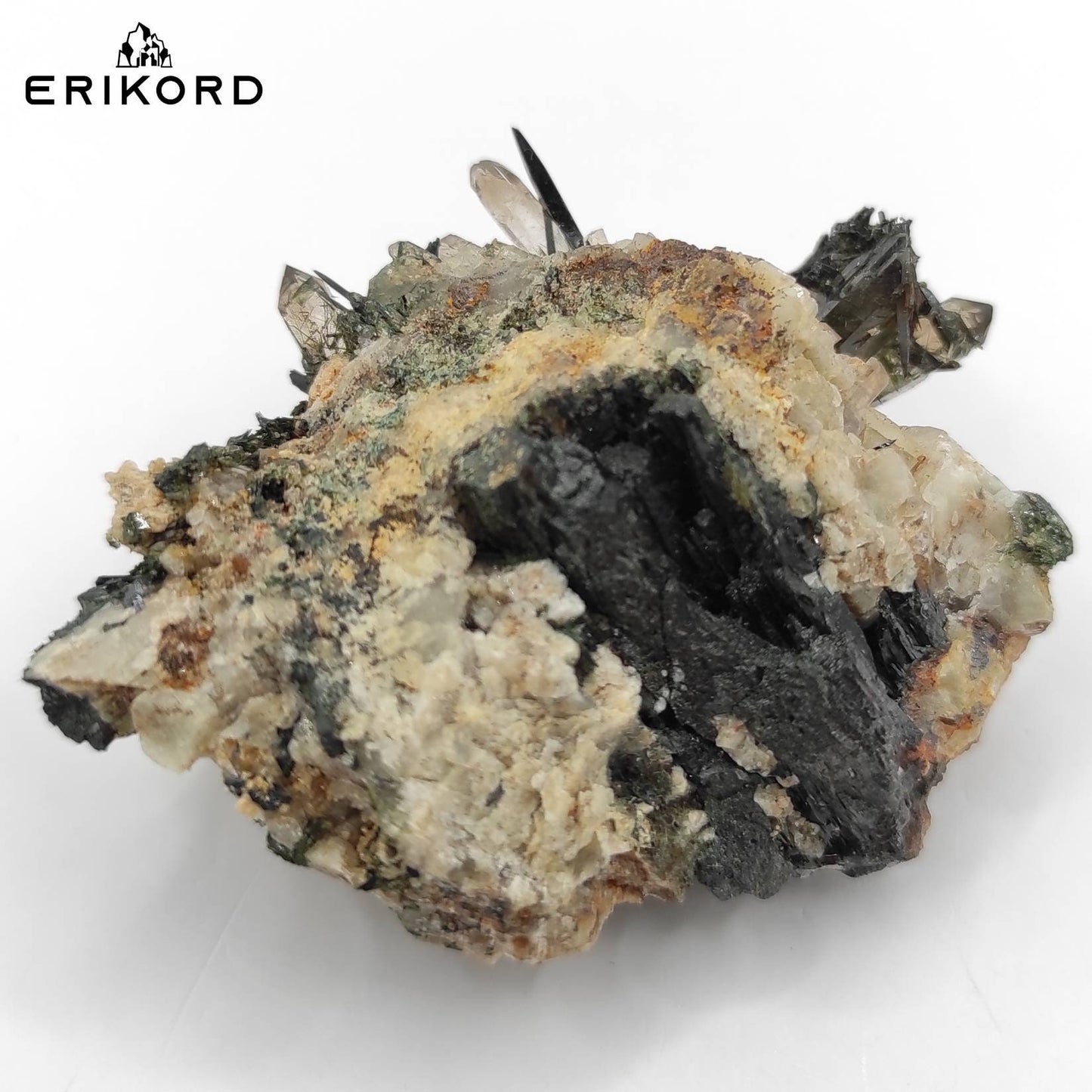 54g Smoky Quartz with Aegerine and Feldspar Natural Mineral Cluster Malawi Raw Black Aegerine Specimen Unique Crystal Cluster Rough Minerals