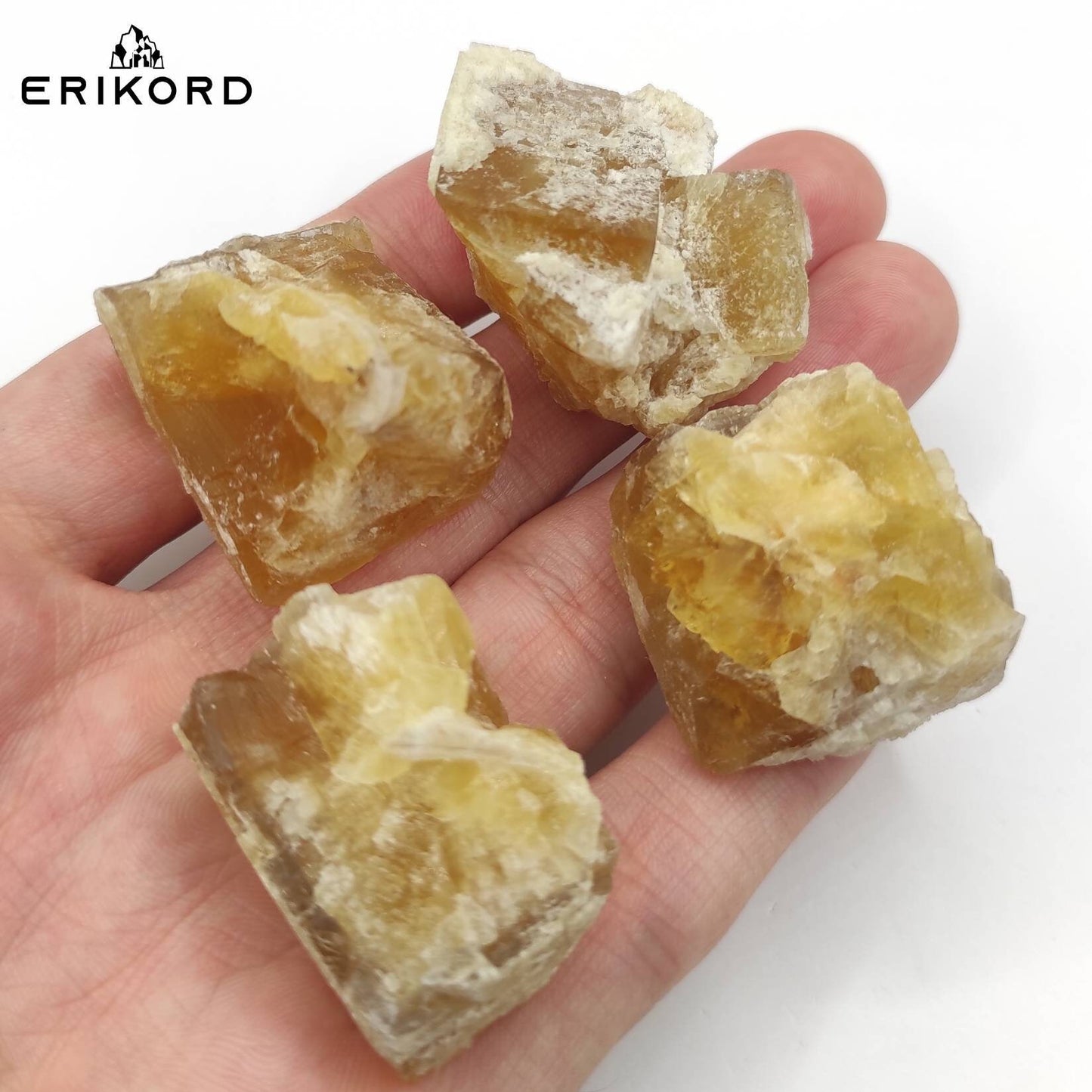 123g 4pcs Yellow Fluorite Lot from Morocco - Sidi Ayad Fluorite - Raw Fluorite Crystals - Cubic Fluorite Mineral Specimens - Rough Fluorite