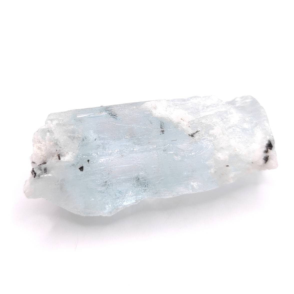 98ct Aquamarine with Black Tourmaline Inclusions - Tourmalinated Aquamarine Specimen - Rough Blue Aquamarine Gem - Naggar Valley, Pakistan