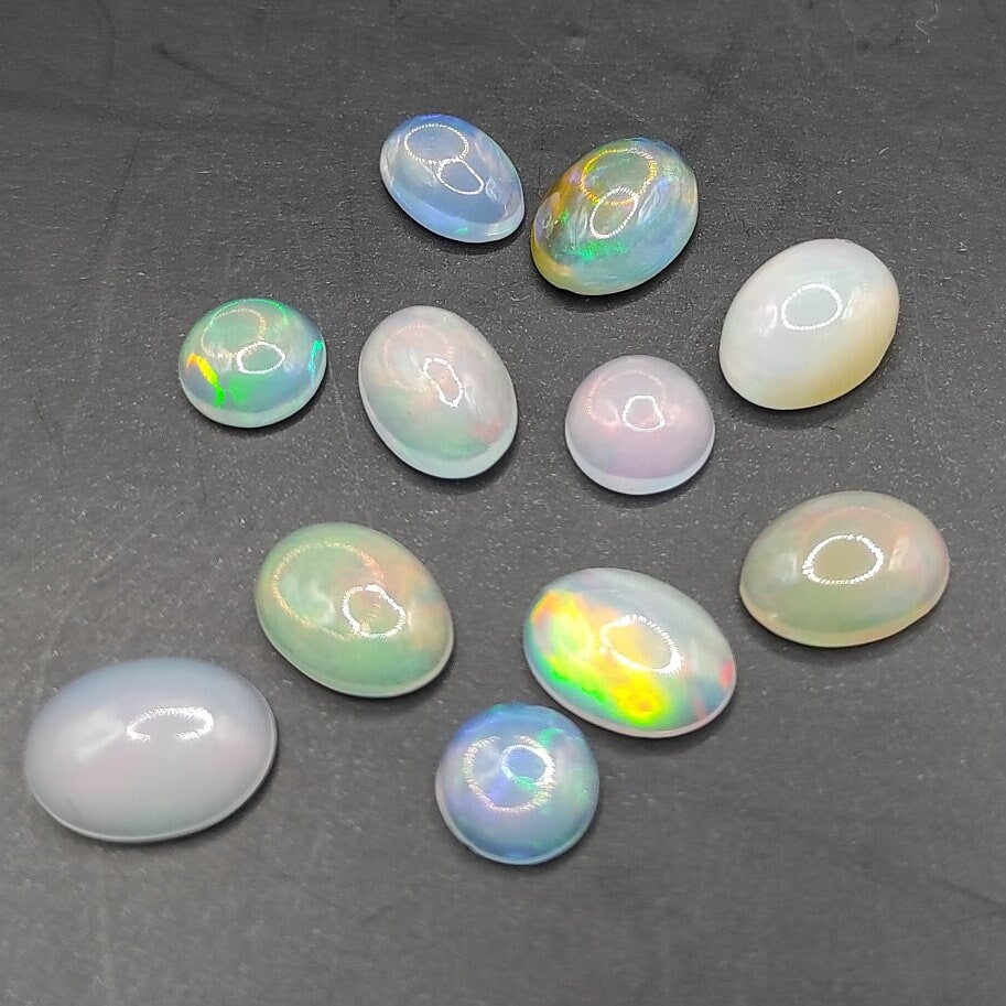 4.40ct Genuine Opal Lot - Natural Ethiopian Welo Opals - White Opal with Colorful Flash - Loose Opal Cabochons - Polished Opal Gemstones