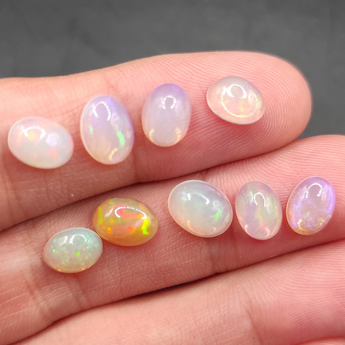6.70ct Genuine Opal Lot - Natural Ethiopian Welo Opals - White Opal with Colorful Flash - Loose Opal Cabochons - Polished Opal Gemstones