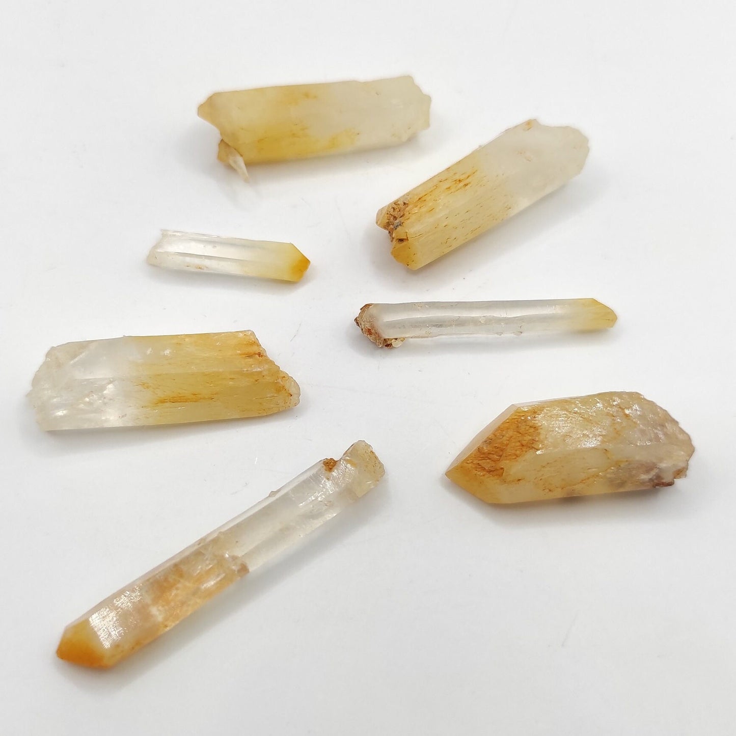 22.87g (7pcs) Rare Mango Quartz Point Lot - Halloysite Included Quartz Crystal - Corona Mine, Cabiche, Boyaca, Colombia - Natural Quartz