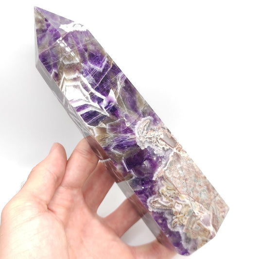 676g Chevron Amethyst Tower Natural Purple and White Amethyst Striped Amethyst Dream Amethyst Point Amethyst Crystal Point Large Crystals