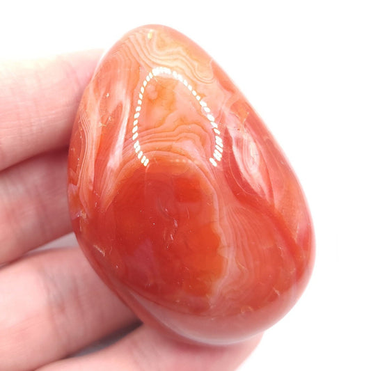 68g Carnelian Palmstone - Large Orange Carnelian Tumbled Stone - Natural Orange Banded Agate from Brazil - Polished Carnelian Crystal Stone