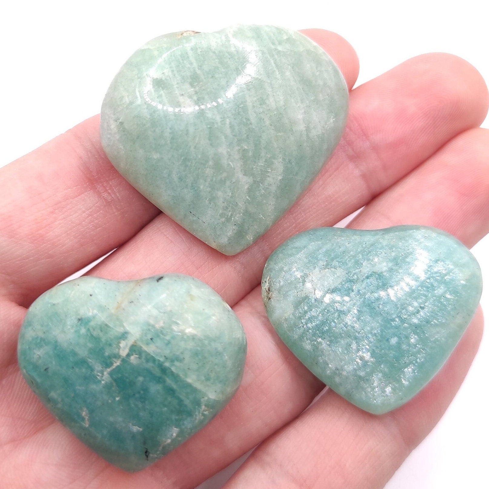 3pc set of Amazonite Hearts - Polished Amazonite Crystals - Crystal Set - Polished Stones - Amazonite Tumbled Stones - Brazil