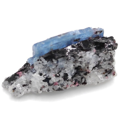 7.23g Kyanite in Gneiss with Almadine Garnet - Khit Ostrov, Northern Karelia, Russia - Thumbnail Mineral Specimen - Blue Kyanite Crystal