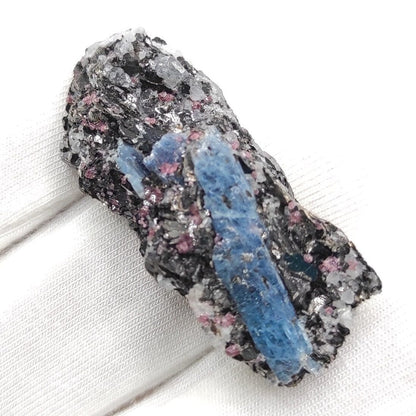 7.63g Kyanite in Gneiss with Almadine Garnet - Khit Ostrov, Northern Karelia, Russia - Thumbnail Mineral Specimen - Blue Kyanite Crystal