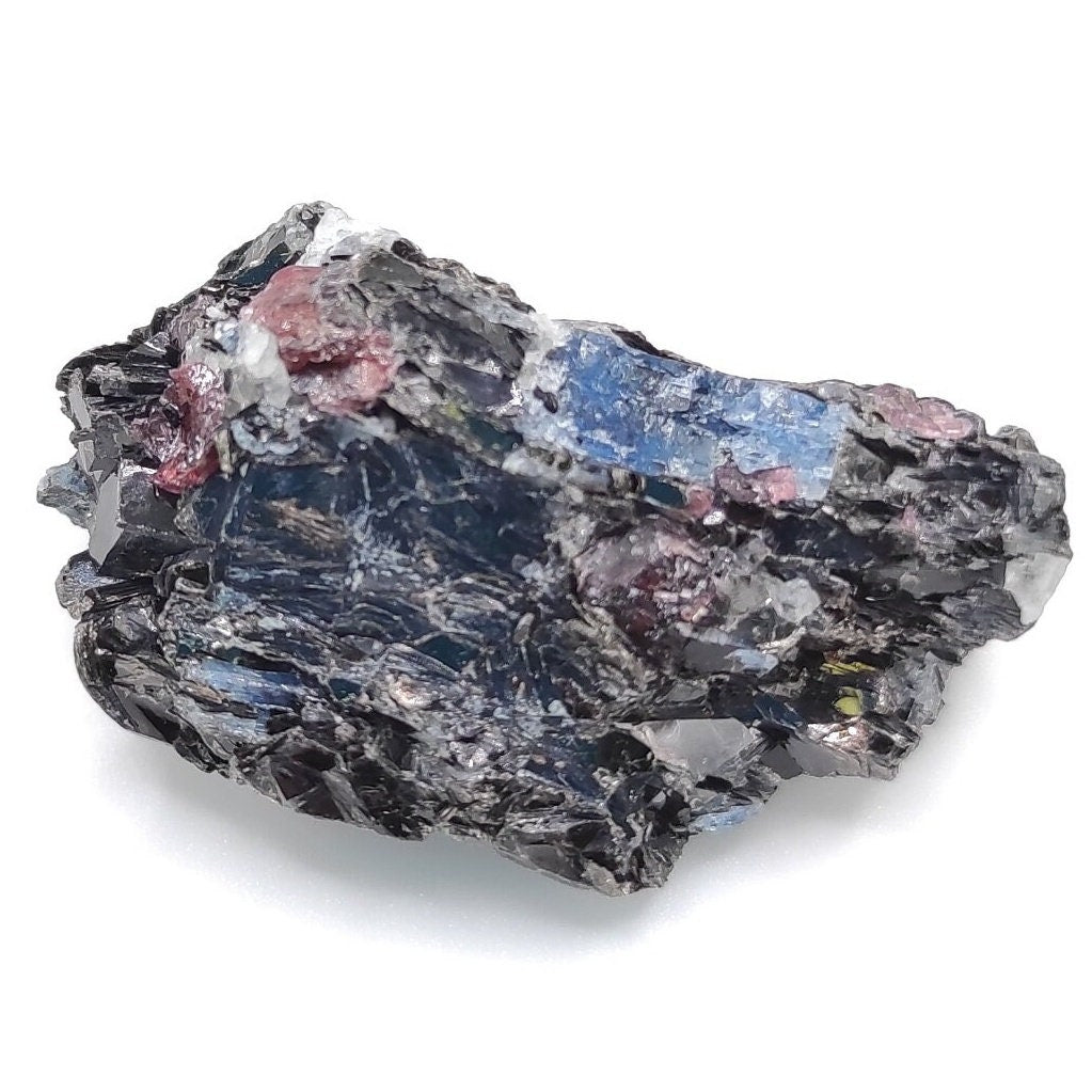 11.46g Kyanite in Gneiss with Almadine Garnet - Khit Ostrov, Northern Karelia, Russia - Thumbnail Mineral Specimen - Blue Kyanite Crystal