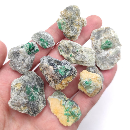 88g Lot of Small Raw Emerald in Matrix - Green Emerald Specimens - Rough Crystal from Pakistan - Green Emerald Chunk - Natural Gemstones