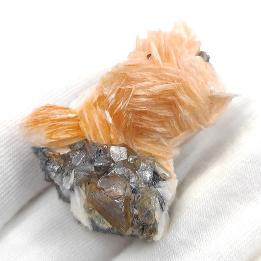 26g Cerussite with Peach Barite - UV Reactive Minerals - Natural Cerussite Crystal Specimen - Cerussite from Mibladen, Morocco