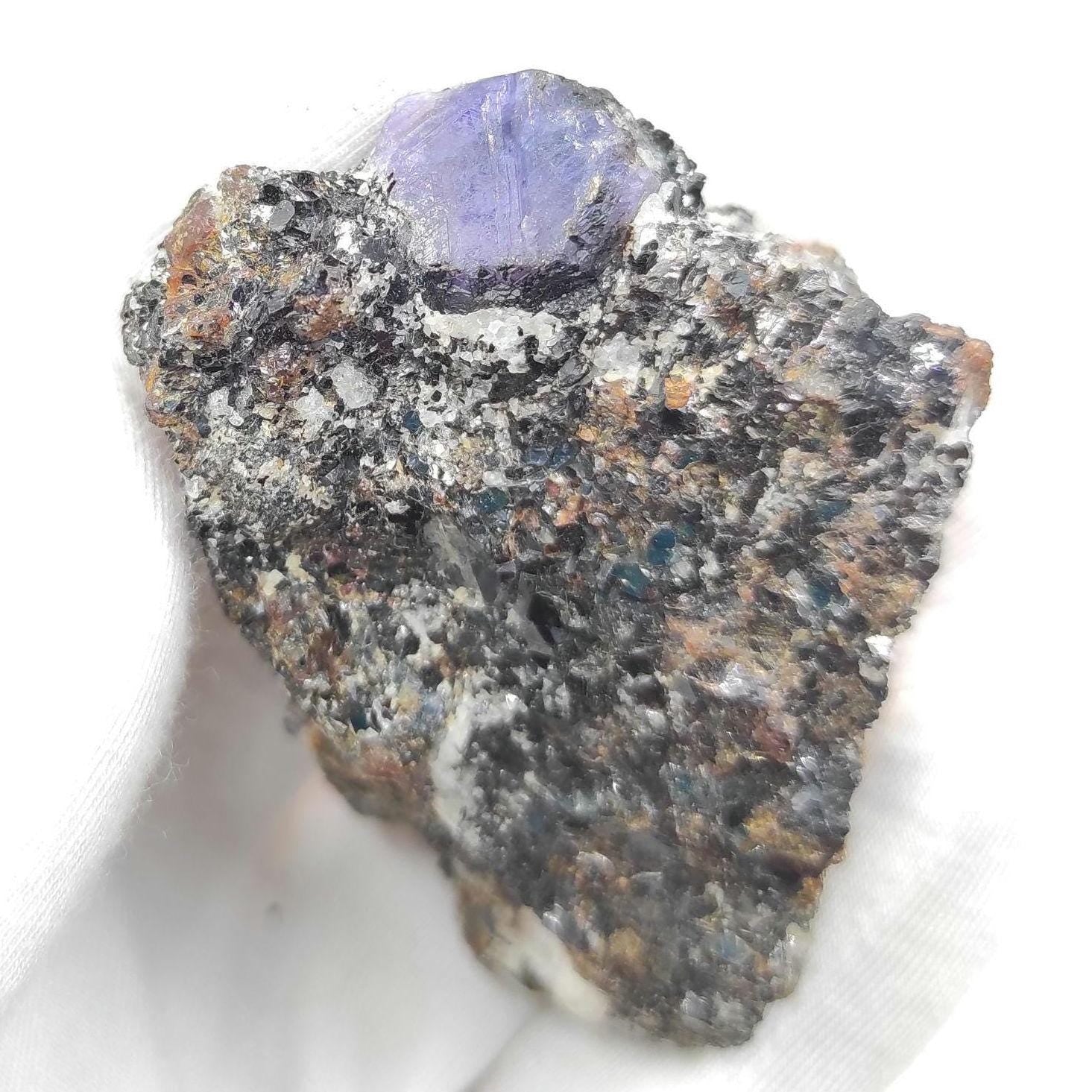 80g Sapphire in Pyrope Garnet and Biotite Matrix from Zazafotsy, Madagascar