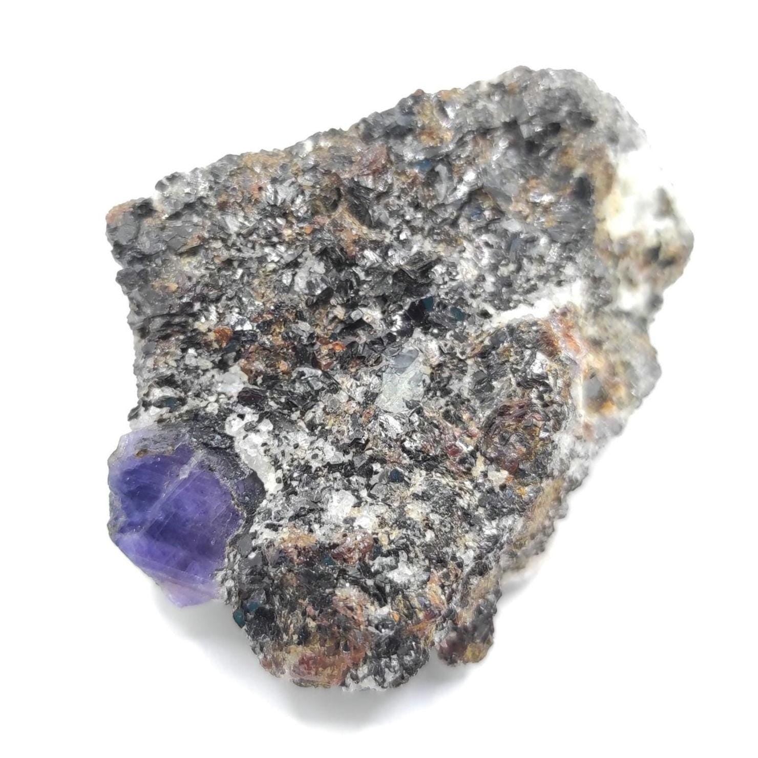 80g Sapphire in Pyrope Garnet and Biotite Matrix - Zazafotsy, Madagascar - Rough Sapphire in Matrix - Raw Purple Sapphire - Rare Gems