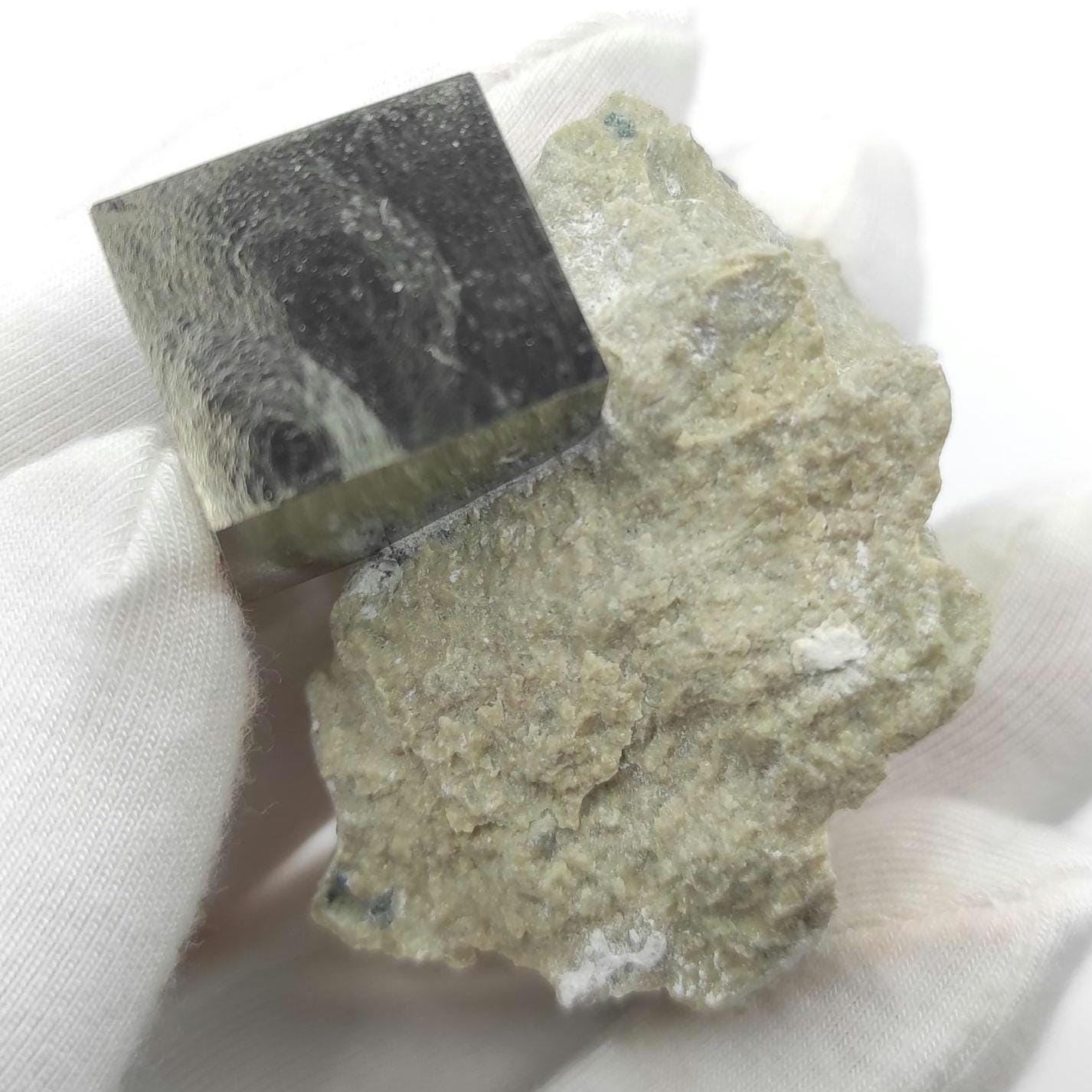 56g Pyrite Cube on Matrix - Navajun, Spain - Naturally Formed Cubic Pyrite from Spain - Natural Pyrite Mineral Specimen - Pyrite Crystal