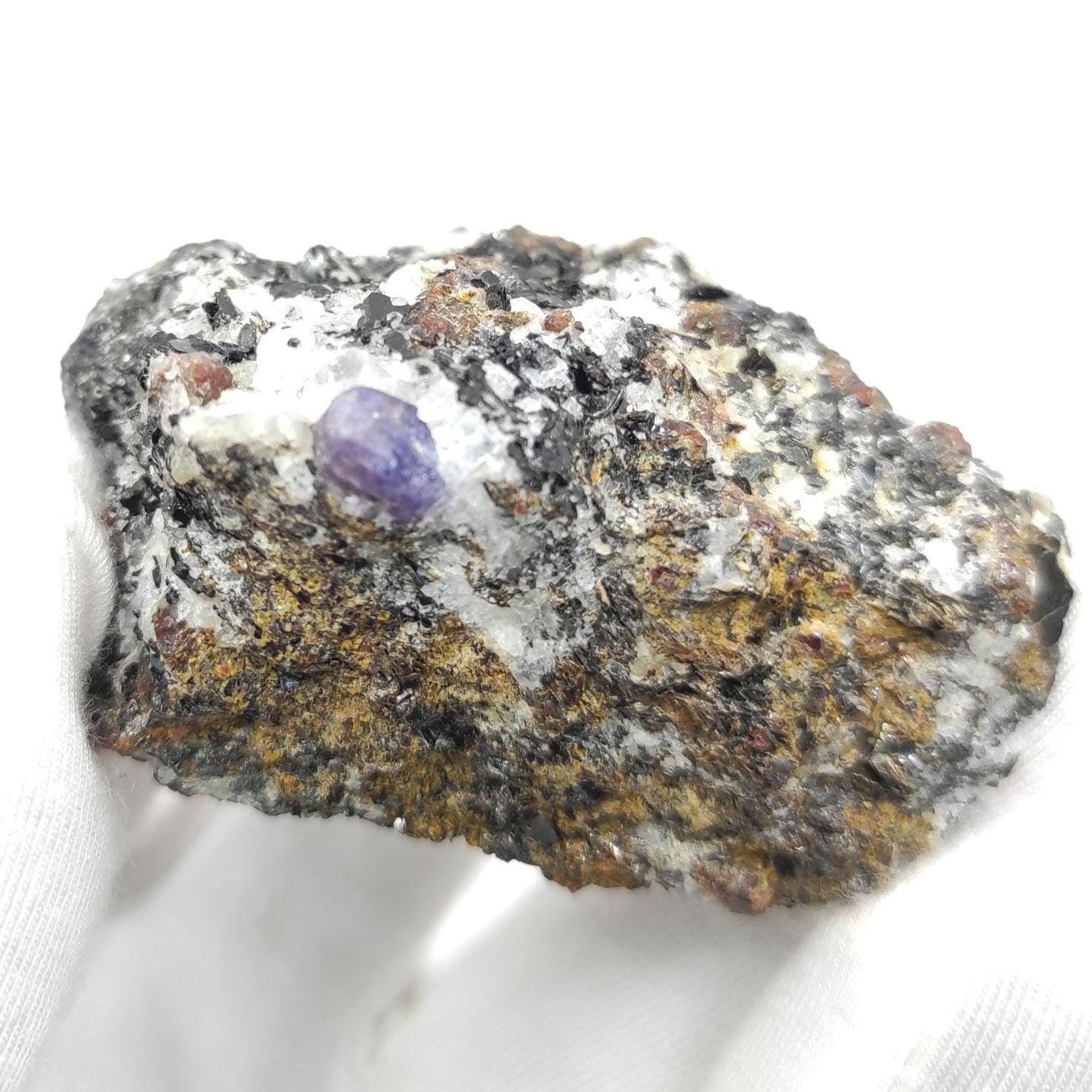 80g Sapphire in Pyrope Garnet and Biotite Matrix from Zazafotsy, Madagascar