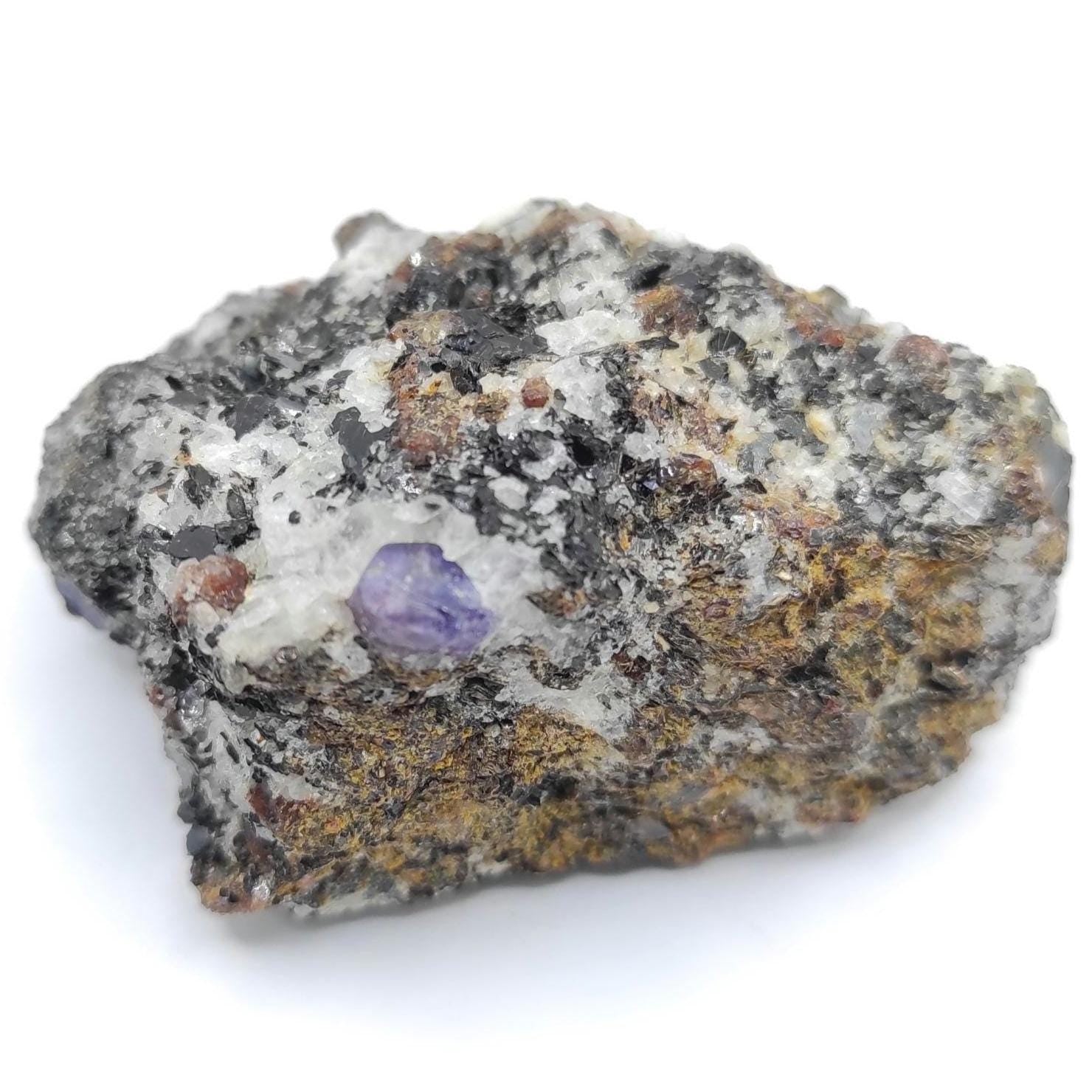 80g Sapphire in Pyrope Garnet and Biotite Matrix from Zazafotsy, Madagascar