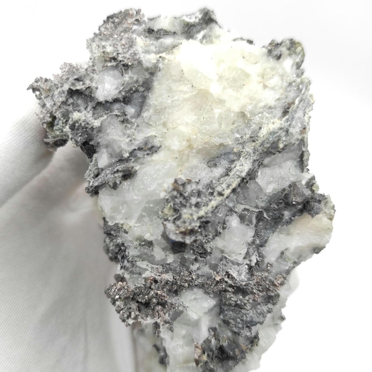 283g Native Silver on Calcite from Bou Azzer, Morocco - Rare Mineral Specimen