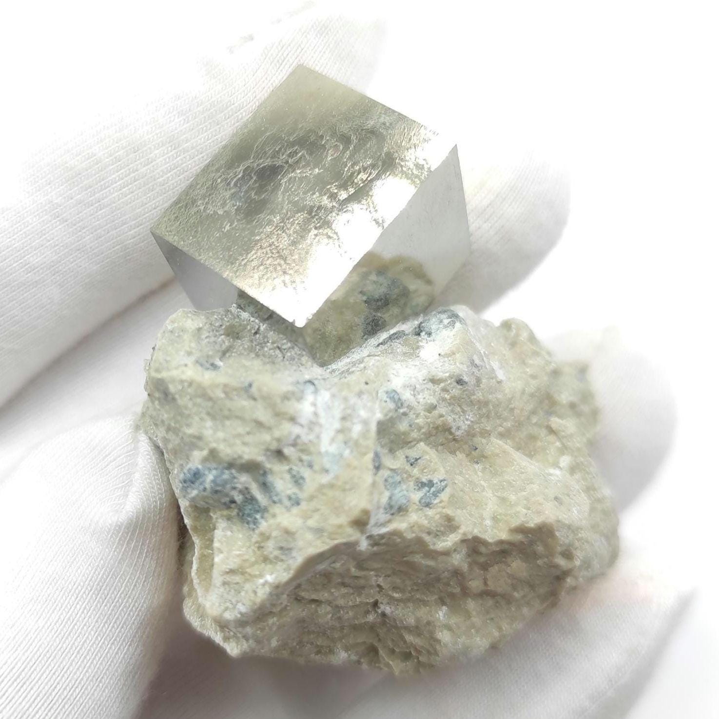 56g Pyrite Cube on Matrix - Navajun, Spain - Naturally Formed Cubic Pyrite from Spain - Natural Pyrite Mineral Specimen - Pyrite Crystal