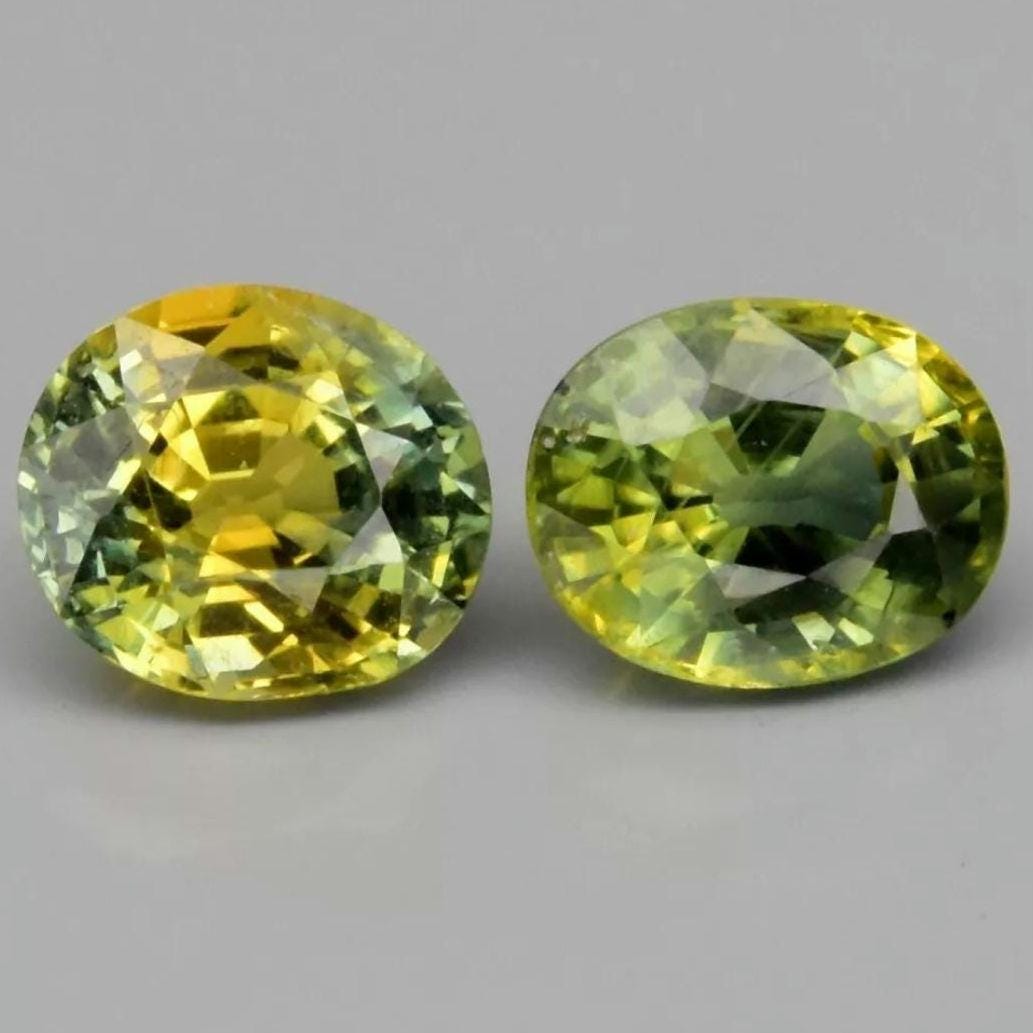 2pc (1.30ct) Pair of Yellow Green Sapphires - Heated Sapphire from Tanzania - Oval Cut Gems - Faceted Yellow and Green Sapphire - Loose Gems