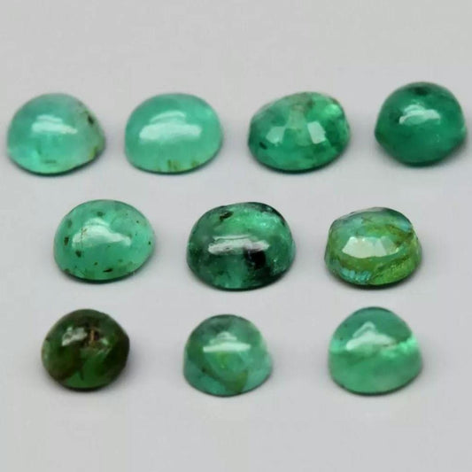 10pc (1.57ct) Lot of Green Emeralds - Round Cabochons from Zambia - Round Oiled Emeralds - Loose Gemstones - Natural Emerald (Oiled)