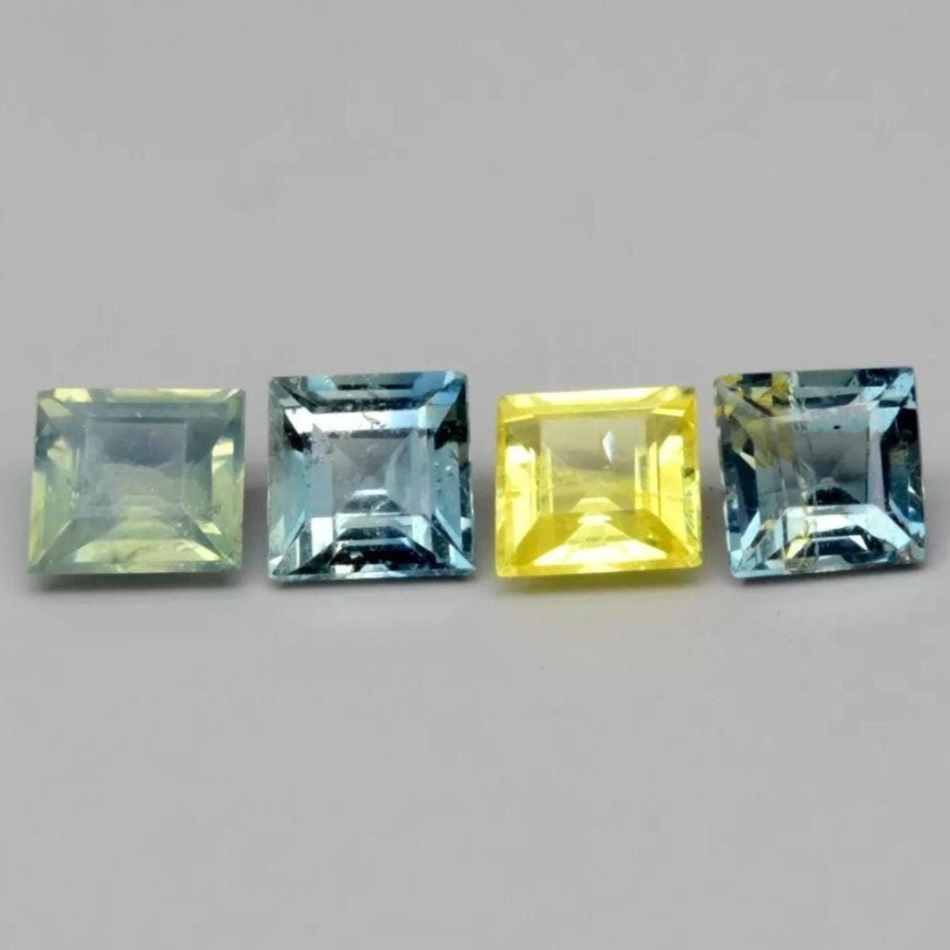 4pc (1.63ct) Lot of Unheated Multi-Colour Sapphires - Square Faceted Sapphires from Songea, Tanzania - Square Cut Sapphire - Loose Gemstones