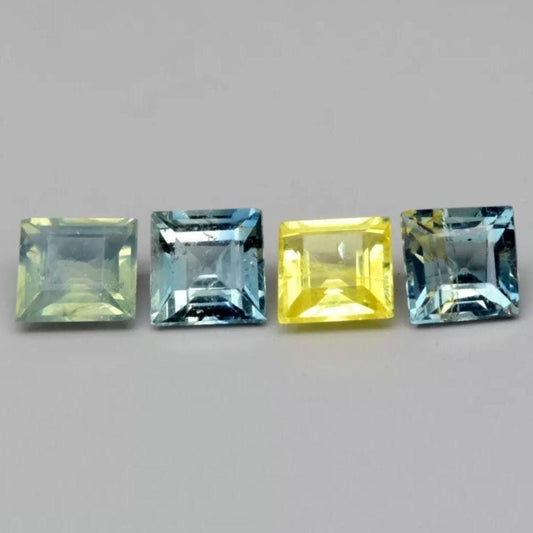 4pc (1.63ct) Lot of Unheated Multi-Colour Sapphires - Square Faceted Sapphires from Songea, Tanzania - Square Cut Sapphire - Loose Gemstones