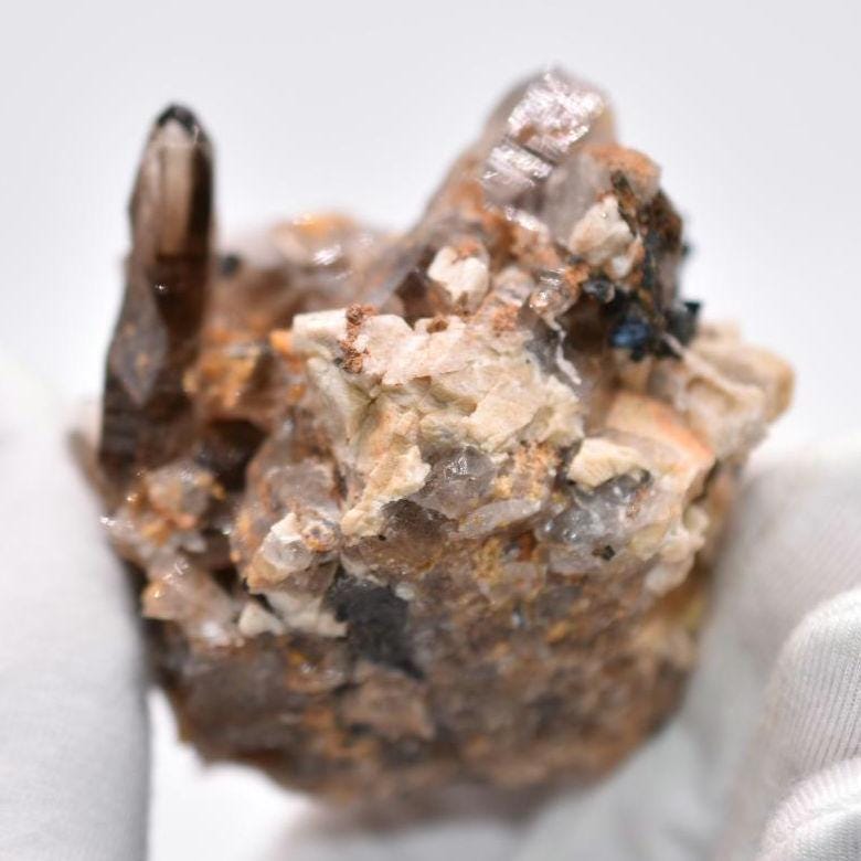 174g Yellow Zircon & Smoky Quartz with Feldspar and Aegerine - Malawi