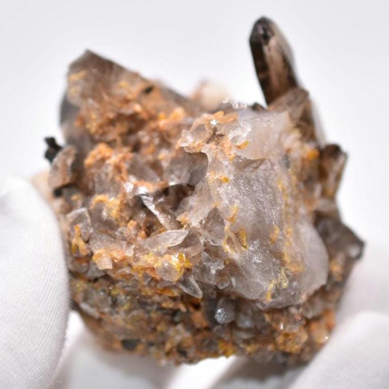 174g Yellow Zircon & Smoky Quartz with Feldspar and Aegerine - Malawi