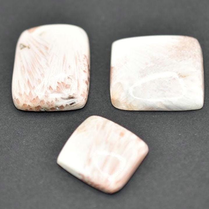 54ct Scolecite Cabochon Lot - White Scolecite Cabs - Fancy Cabochon - Scolecite from India - Natural Loose Gemstone - Square Cabochons