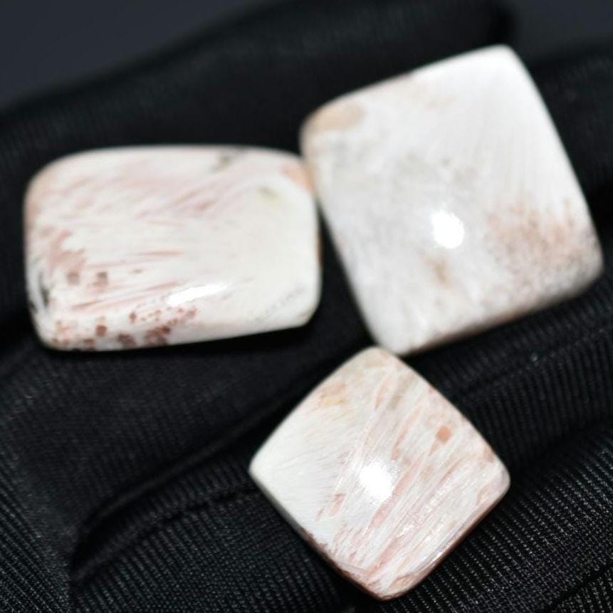 54ct Scolecite Cabochon Lot - White Scolecite Cabs - Fancy Cabochon - Scolecite from India - Natural Loose Gemstone - Square Cabochons